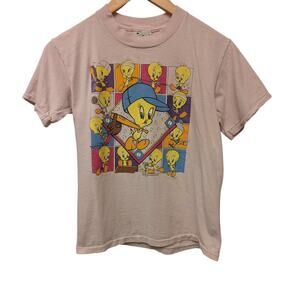 Vintage 1993 Tweety Bird Sports Graphic Kids Tee Shirt Pink Looney Tunes Y2K 90s